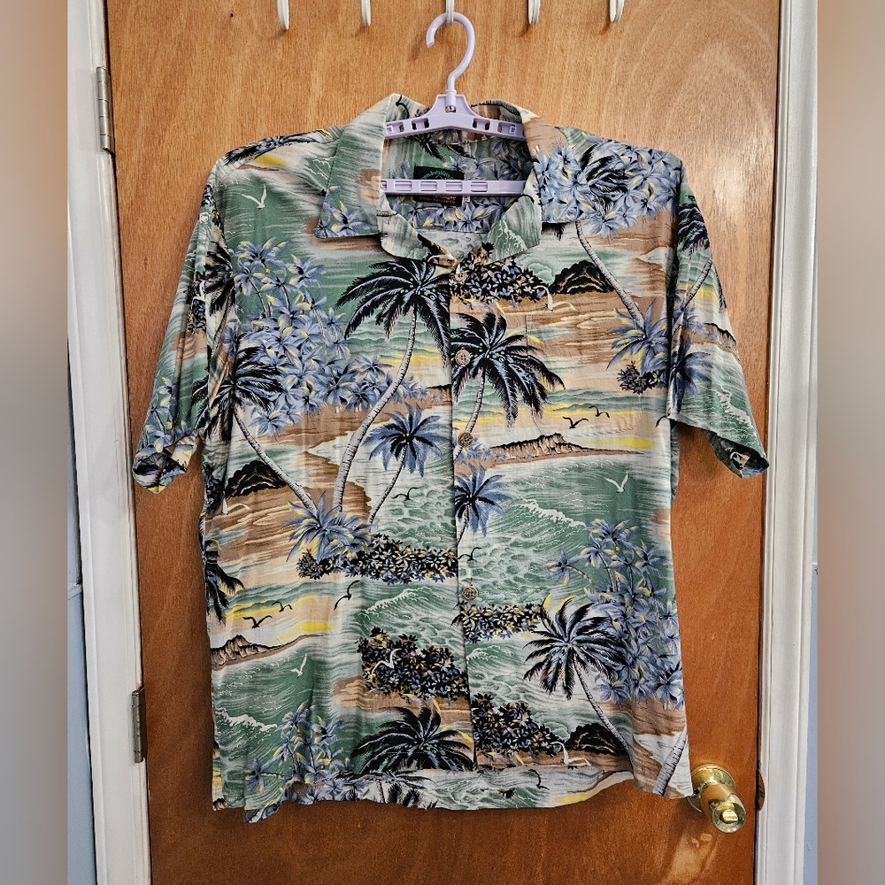 Paradise On A Hanger Beach  Shirt 3XL Vintage Hawaiian Cotton Palm Trees